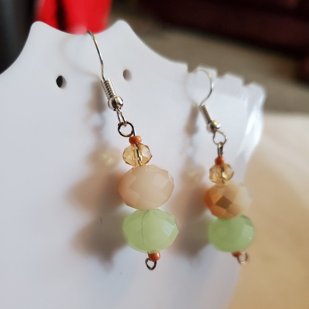 Silver Tone Hook Czech Glass Bead Dangle Earrings